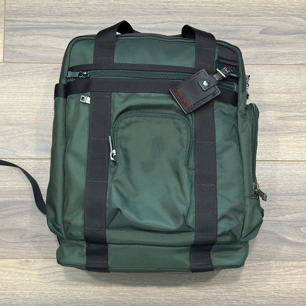 Tumi Alpha Bravo Lejeune 2-Way Backpack Tote Ballistic Nylon in Green/Dark Brown